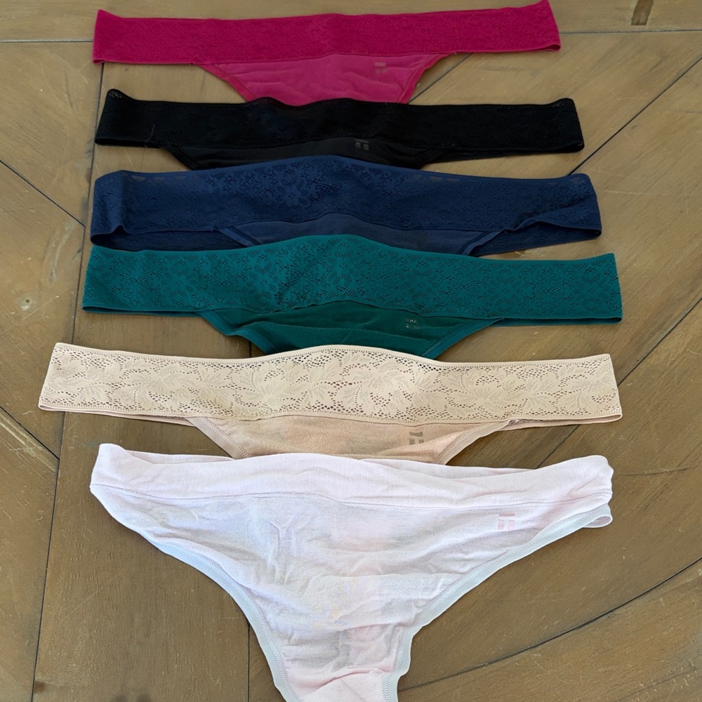 Tommy John Lace-Trim thongs- Multicolor Pack (Pink, Black, Navy, Teal, Cream)